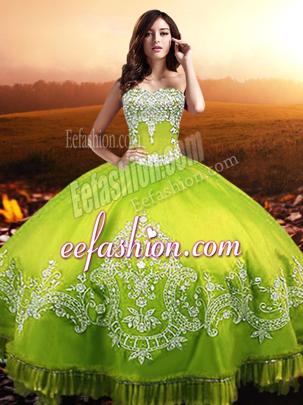 New Style Taffeta Sweetheart Sleeveless Lace Up Beading and Appliques Quinceanera Gowns in Yellow Green