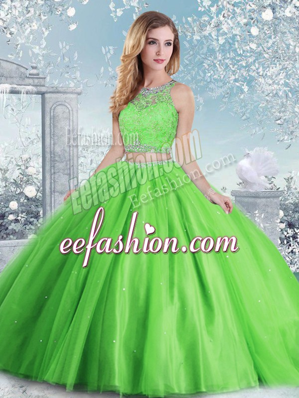  Tulle Sleeveless Floor Length Quince Ball Gowns and Beading and Sequins
