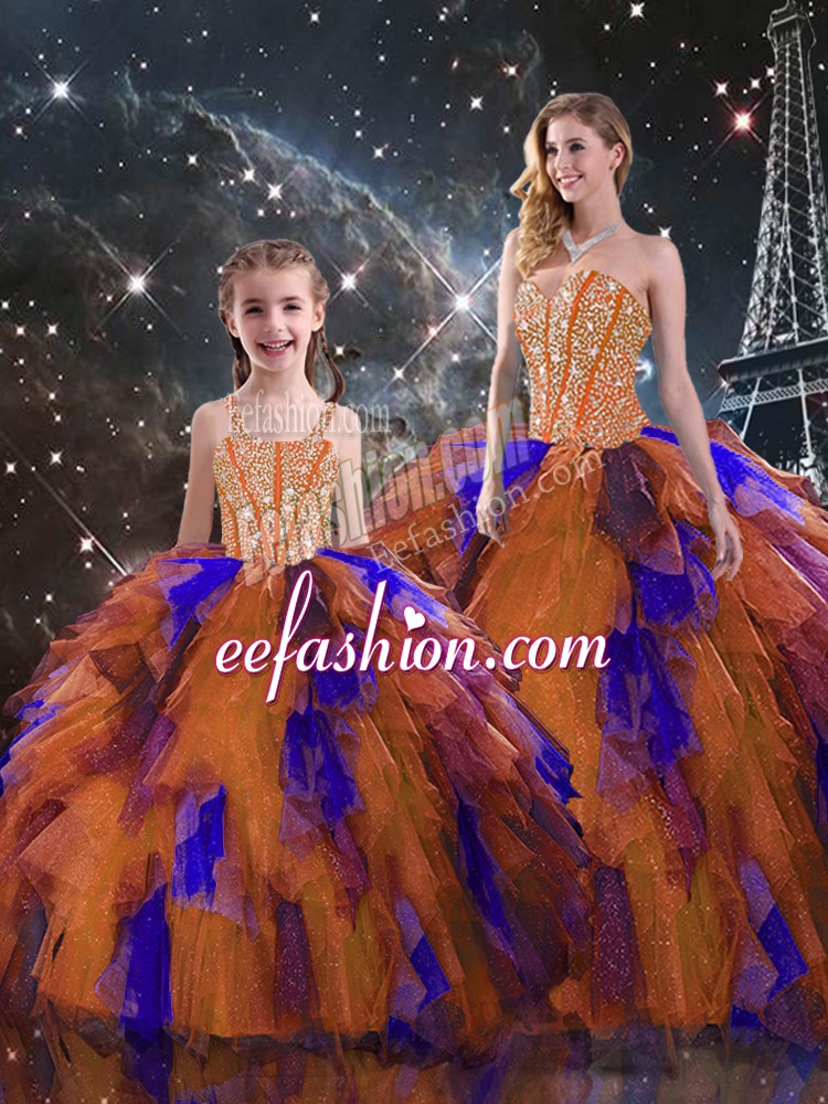 Beautiful Multi-color Sleeveless Beading and Ruffled Layers Floor Length Sweet 16 Dress
