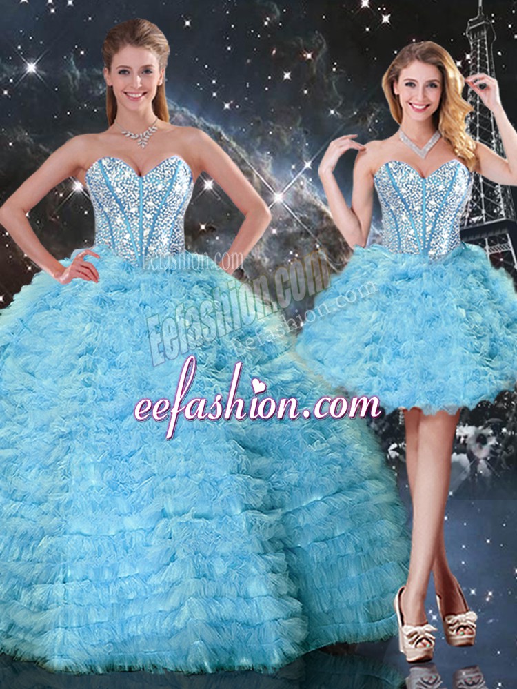 Customized Floor Length Aqua Blue 15 Quinceanera Dress Sweetheart Sleeveless Lace Up