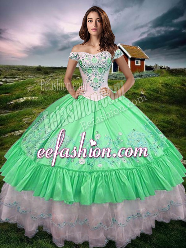 Custom Made Taffeta Sleeveless Floor Length Quinceanera Dress and Beading and Embroidery and Ruffled Layers