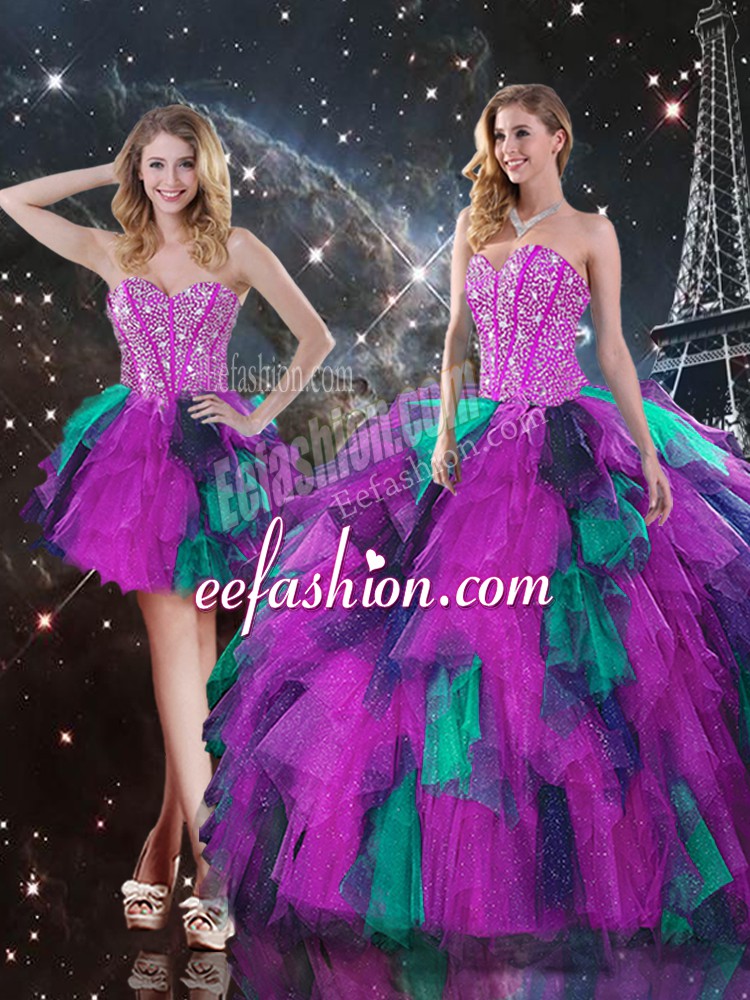  Floor Length Three Pieces Sleeveless Multi-color Quinceanera Dress Lace Up