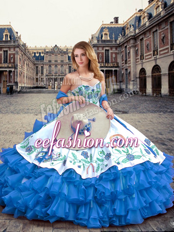  Ball Gowns Vestidos de Quinceanera Blue And White Sweetheart Organza and Taffeta Sleeveless Floor Length Lace Up