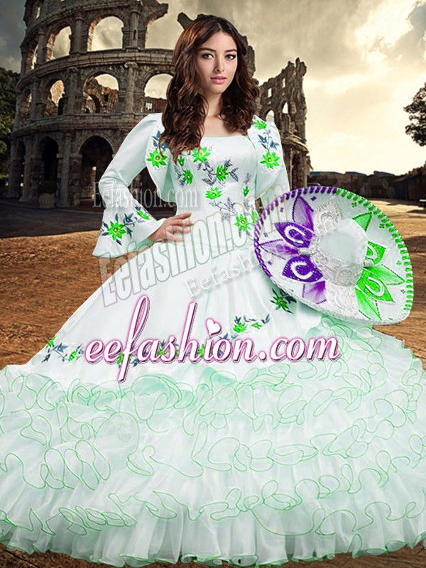 Elegant White Long Sleeves Organza Lace Up 15 Quinceanera Dress for Military Ball and Sweet 16 and Quinceanera