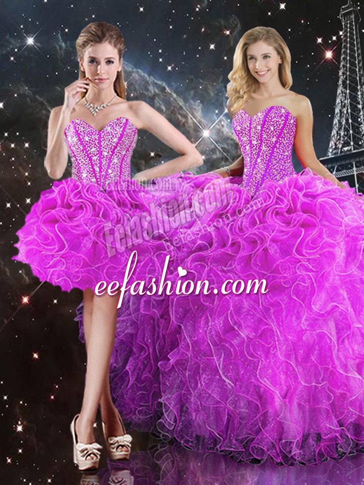 Great Sleeveless Beading and Ruffles Lace Up Sweet 16 Quinceanera Dress