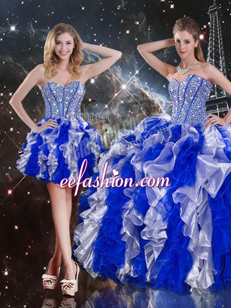 Nice Multi-color 15 Quinceanera Dress Military Ball and Sweet 16 and Quinceanera with Ruffles Sweetheart Sleeveless Lace Up