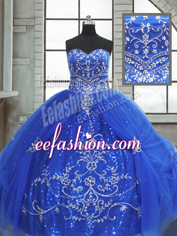  Floor Length Blue 15 Quinceanera Dress Sweetheart Sleeveless Lace Up