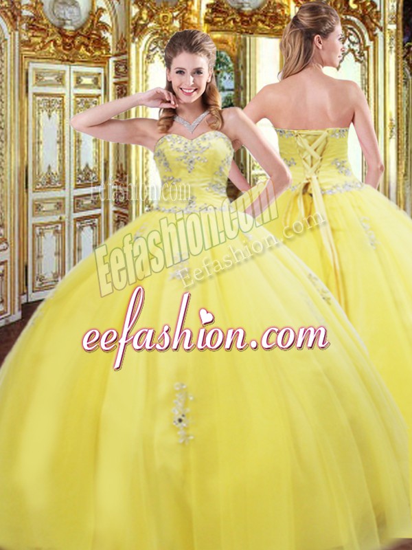  Floor Length Ball Gowns Sleeveless Gold Quinceanera Dresses Lace Up