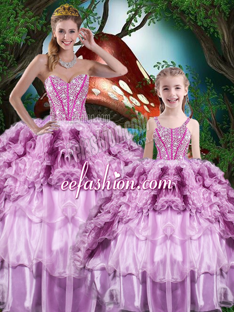 Gorgeous Multi-color Ball Gowns Beading and Ruffles and Ruffled Layers Quinceanera Gowns Lace Up Organza Sleeveless Floor Length
