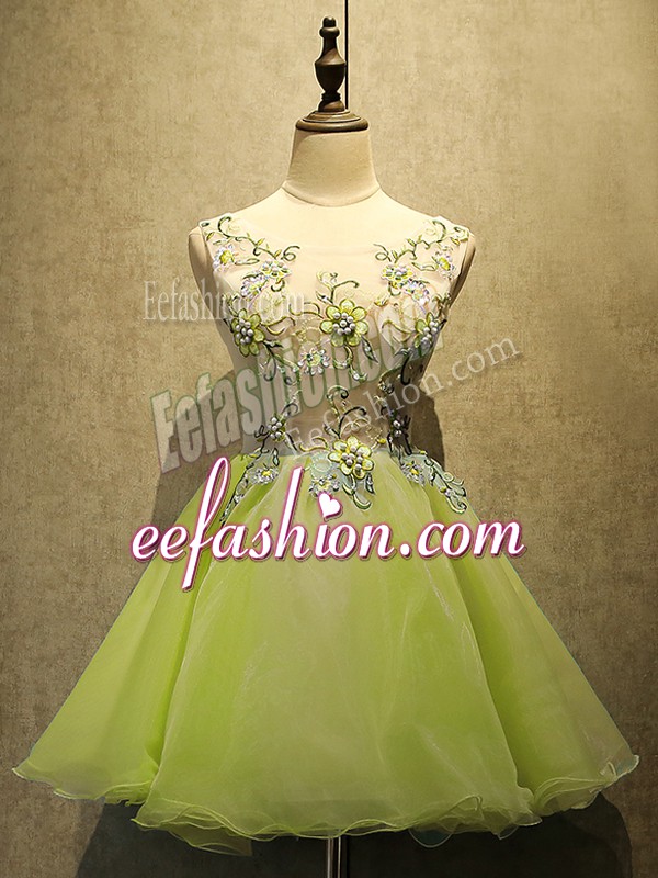  Yellow Green Lace Up Scoop Embroidery Prom Party Dress Organza Sleeveless