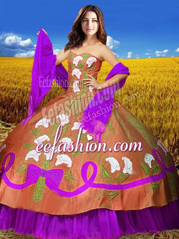 Perfect Multi-color Sleeveless Floor Length Embroidery Lace Up 15 Quinceanera Dress