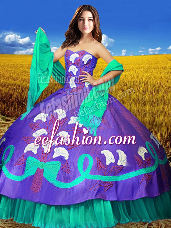 Cheap Multi-color Sweetheart Lace Up Embroidery Sweet 16 Dresses Sleeveless