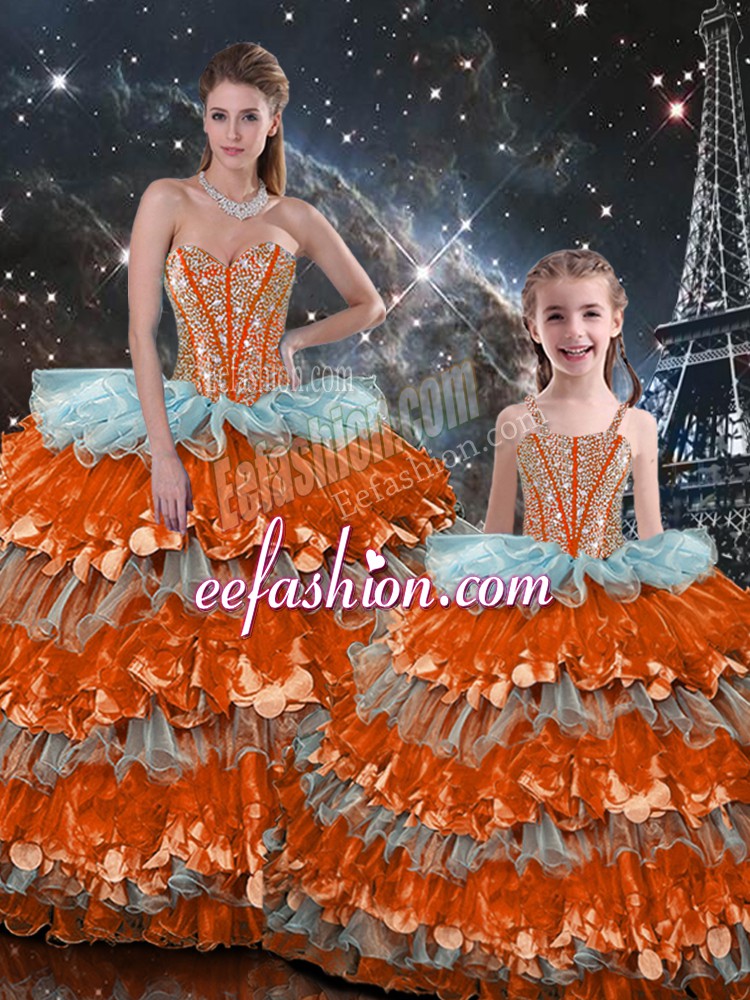 Customized Multi-color Sleeveless Floor Length Beading and Ruffles Lace Up Vestidos de Quinceanera