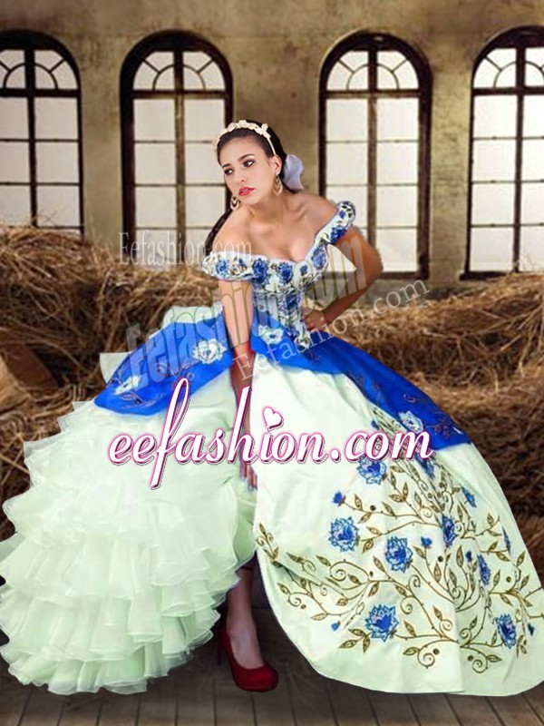  Floor Length Multi-color Quince Ball Gowns Taffeta Sleeveless Embroidery