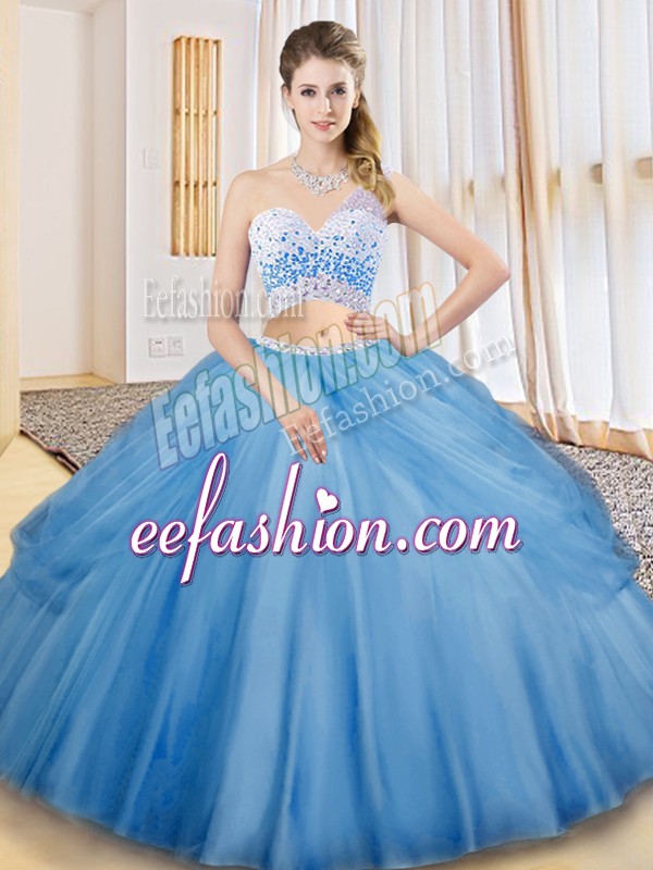 Admirable Baby Blue Criss Cross One Shoulder Beading and Ruching and Pick Ups Quince Ball Gowns Tulle Sleeveless
