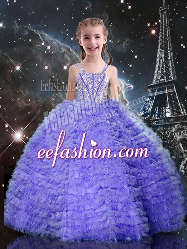 Fashion Short Sleeves Beading and Ruffled Layers Lace Up Girls Pageant Dresses