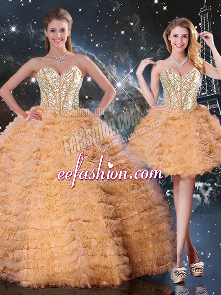 Fantastic Beading and Ruffled Layers Quinceanera Gown Orange Lace Up Sleeveless Floor Length