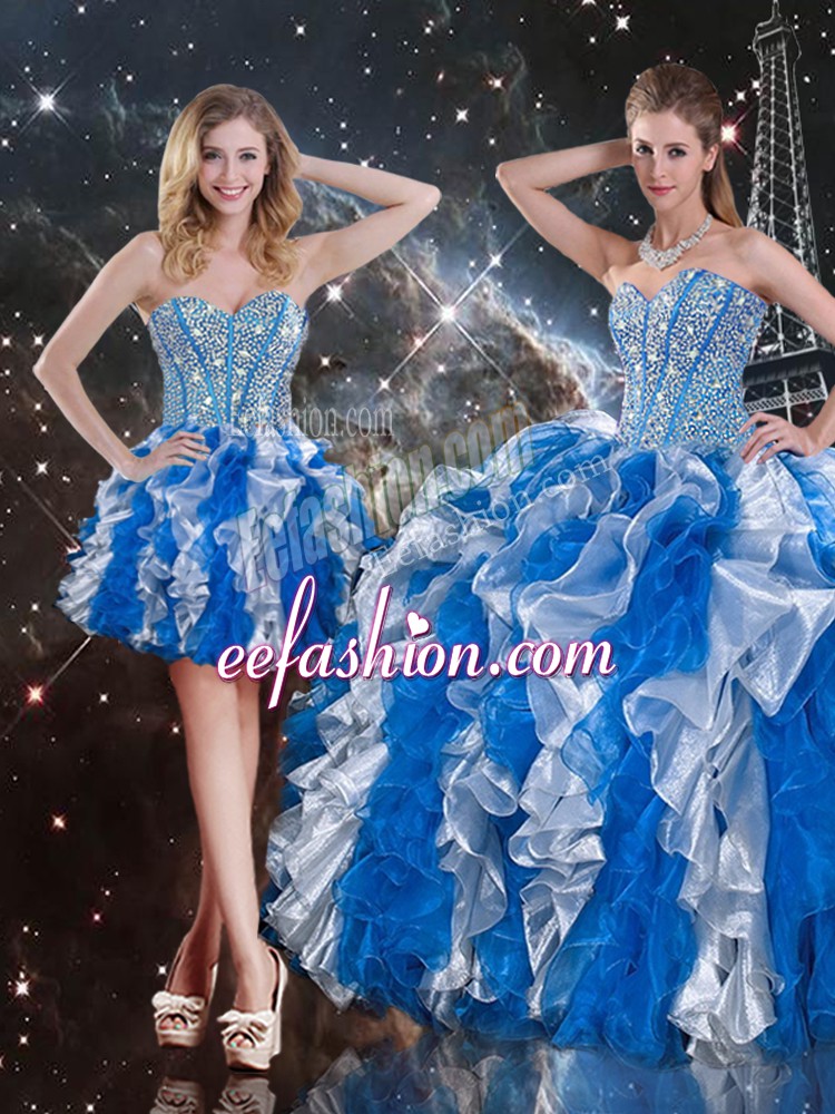 Customized Multi-color Lace Up Sweetheart Beading and Ruffles 15 Quinceanera Dress Organza Sleeveless