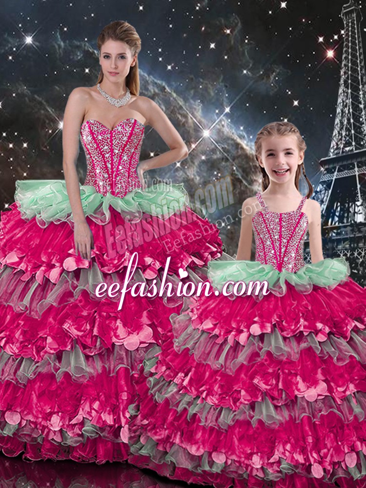  Multi-color Ball Gowns Sweetheart Sleeveless Organza Floor Length Lace Up Beading and Ruffles Quinceanera Gowns