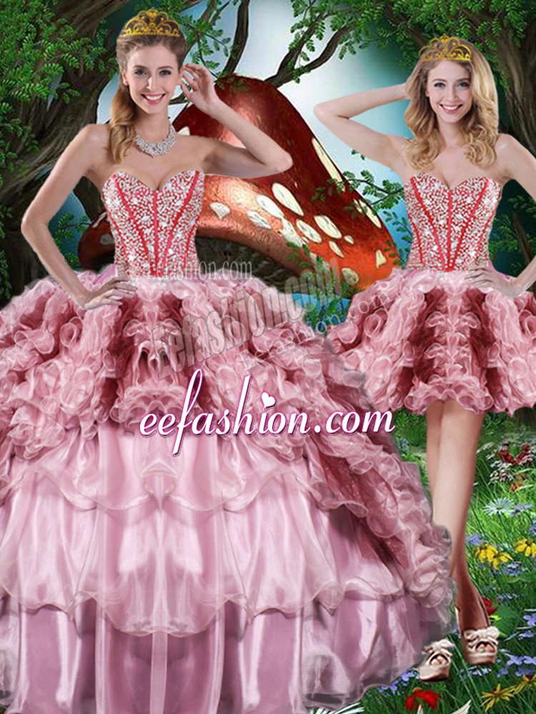 Suitable Multi-color Sleeveless Beading and Ruffles and Ruffled Layers Floor Length Quinceanera Gown