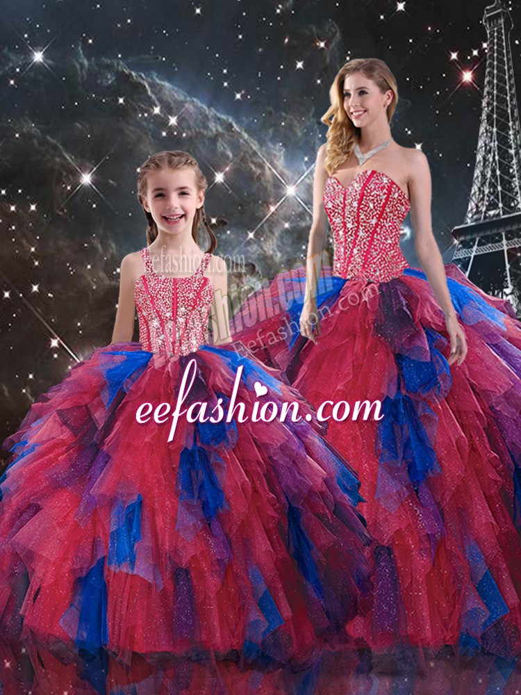  Sweetheart Sleeveless Lace Up 15th Birthday Dress Multi-color Tulle