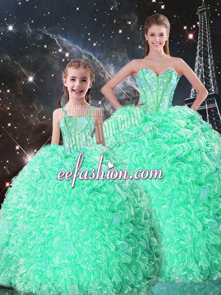 High End Apple Green Ball Gowns Organza Sweetheart Sleeveless Beading and Ruffles Floor Length Lace Up Sweet 16 Quinceanera Dress