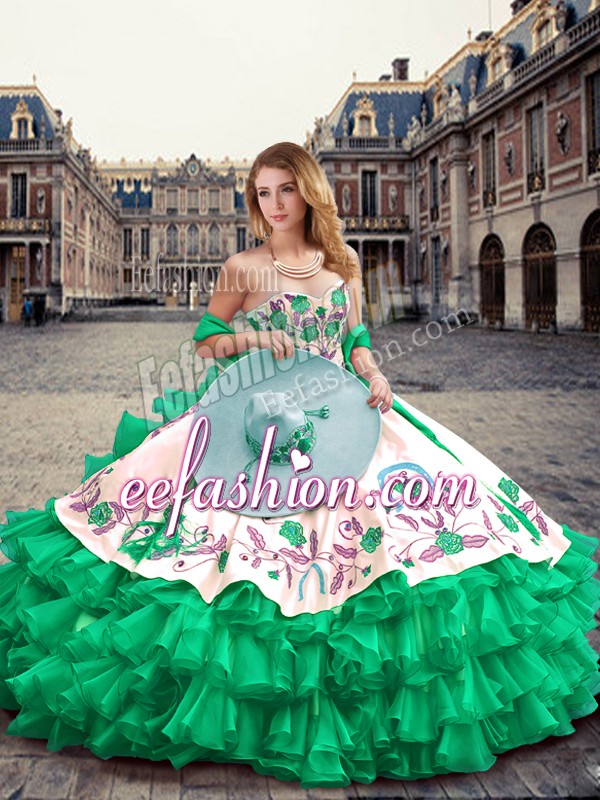  Sweetheart Sleeveless Lace Up Vestidos de Quinceanera Green Organza and Taffeta