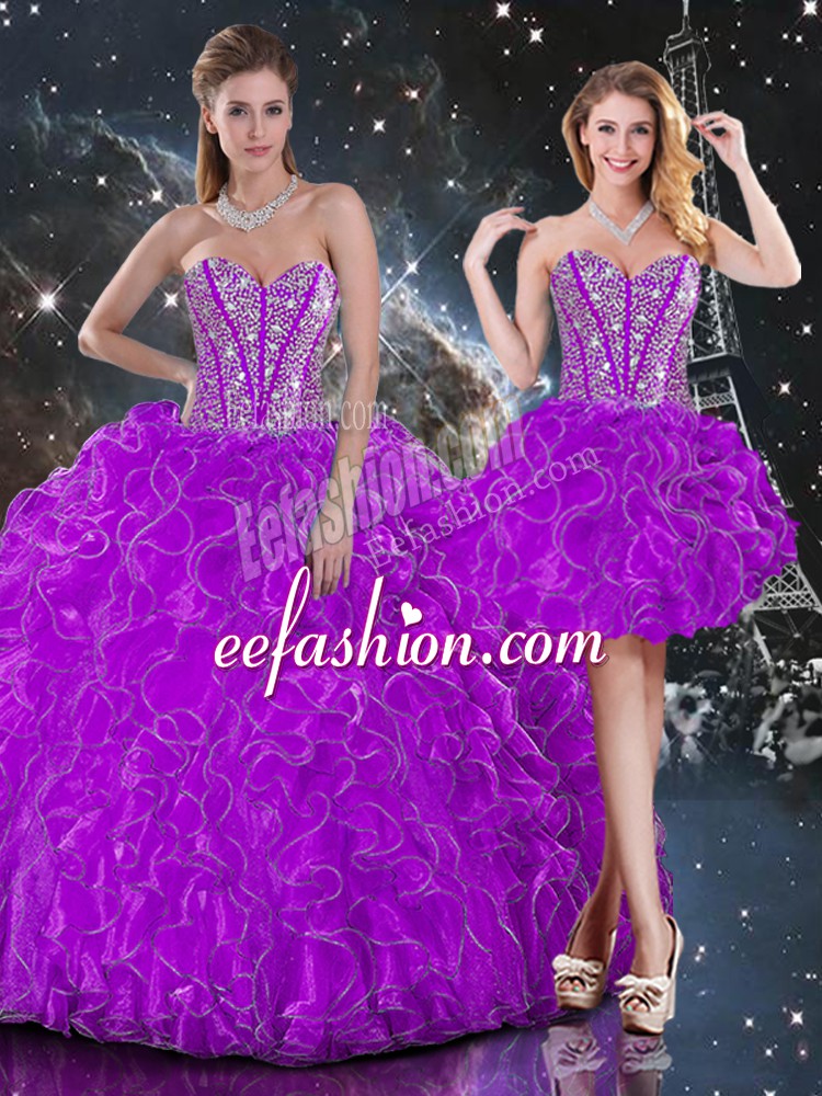  Purple Sweetheart Lace Up Beading and Ruffles Quinceanera Dresses Sleeveless