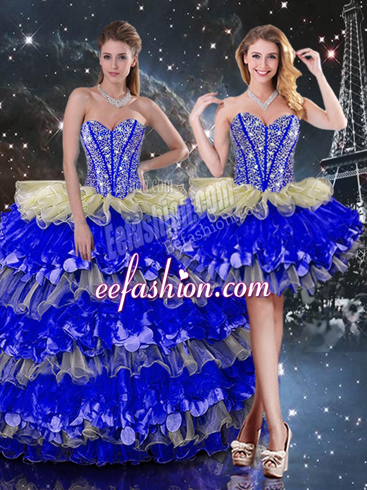 Floor Length Multi-color Quinceanera Gowns Organza Sleeveless Beading and Ruffles and Ruffled Layers