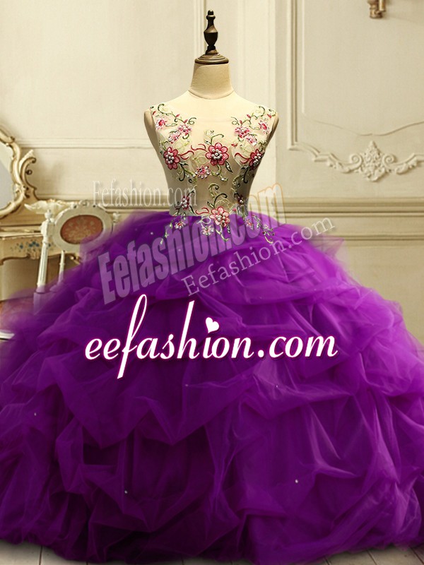  Scoop Sleeveless Lace Up Sweet 16 Quinceanera Dress Purple Organza