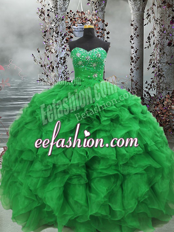  Floor Length Ball Gowns Sleeveless Green Sweet 16 Quinceanera Dress Lace Up