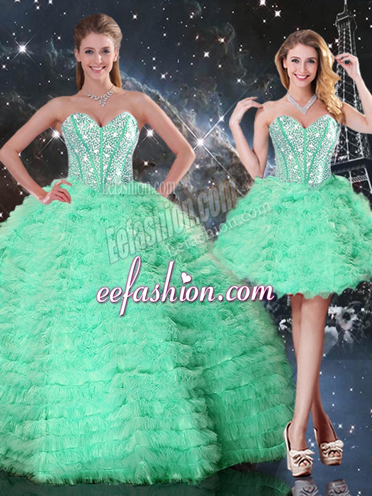  Ball Gowns Quince Ball Gowns Apple Green Sweetheart Organza Sleeveless Floor Length Lace Up