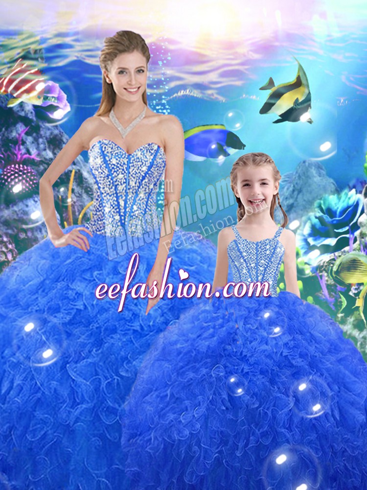 Admirable Blue Sweetheart Lace Up Beading and Ruffles Vestidos de Quinceanera Sleeveless