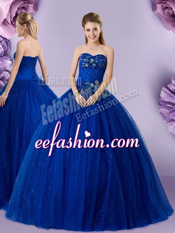  Sweetheart Sleeveless Lace Up Sweet 16 Dresses Royal Blue Tulle