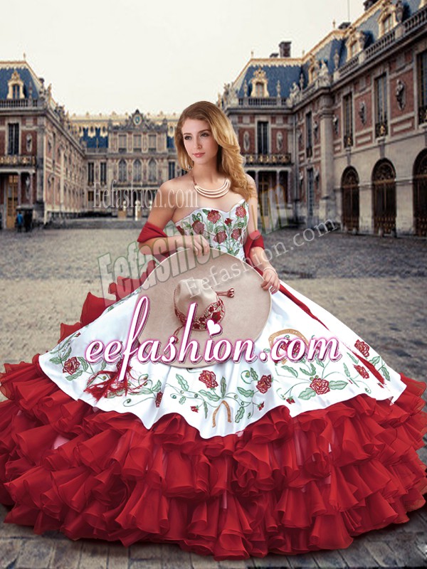 High End Organza Sleeveless Floor Length Sweet 16 Quinceanera Dress and Embroidery and Ruffled Layers