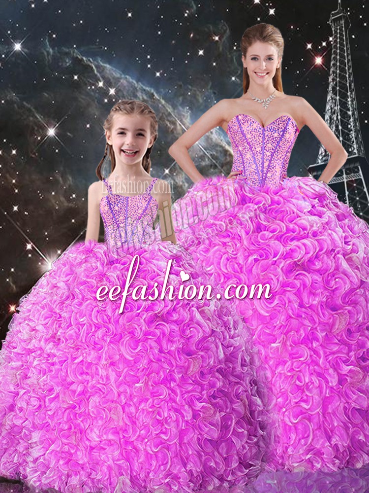 Colorful Lilac Ball Gowns Organza Sweetheart Sleeveless Beading and Ruffles Floor Length Lace Up 15th Birthday Dress