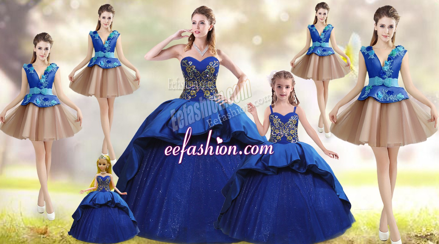  Taffeta Sleeveless Quinceanera Gown Court Train and Beading and Appliques and Embroidery