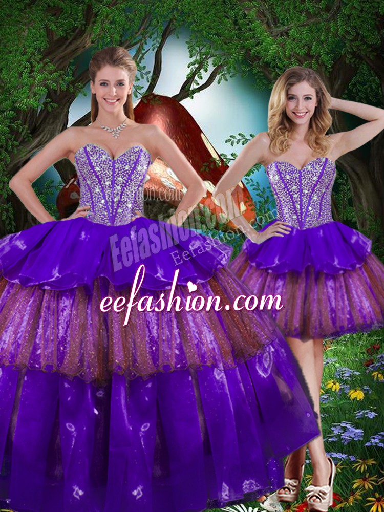  Multi-color Sleeveless Floor Length Beading and Ruffled Layers and Sequins Lace Up Vestidos de Quinceanera