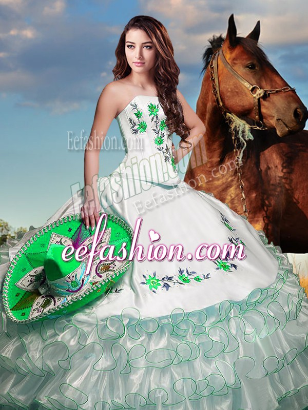 High Quality Floor Length White Sweet 16 Quinceanera Dress Square Sleeveless Lace Up