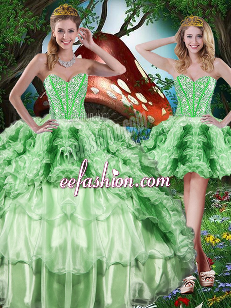 Best Organza Sweetheart Sleeveless Lace Up Beading and Ruffles and Ruffled Layers Sweet 16 Dress in Multi-color