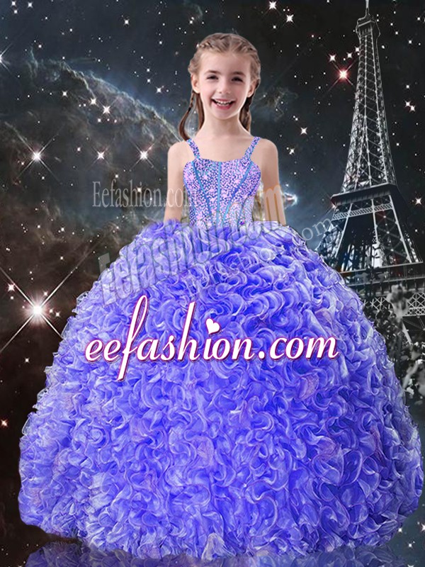 Stylish Floor Length Lace Up High School Pageant Dress Blue for Quinceanera and Wedding Party with Beading and Ruffles