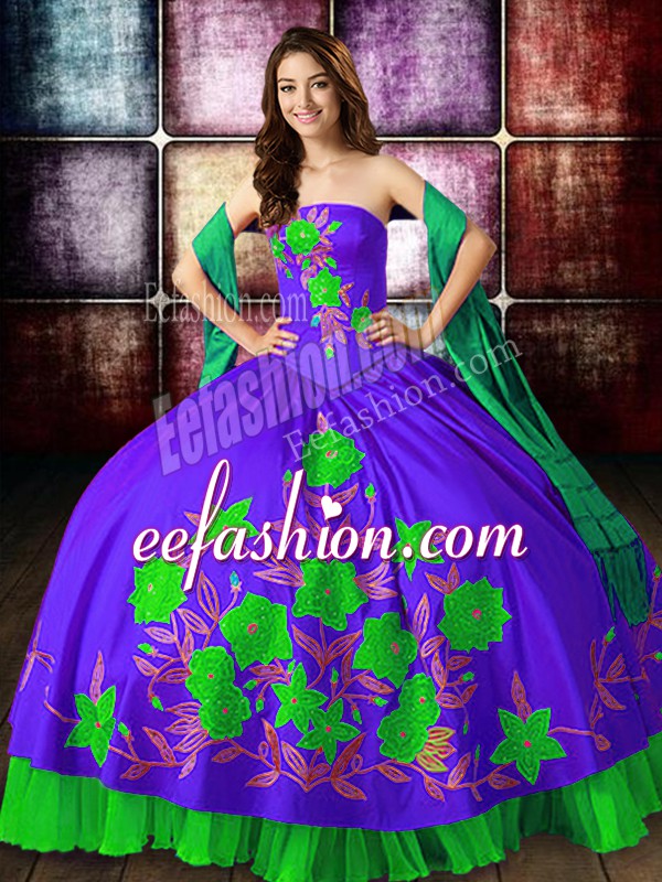 Customized Embroidery 15 Quinceanera Dress Multi-color Lace Up Sleeveless Floor Length