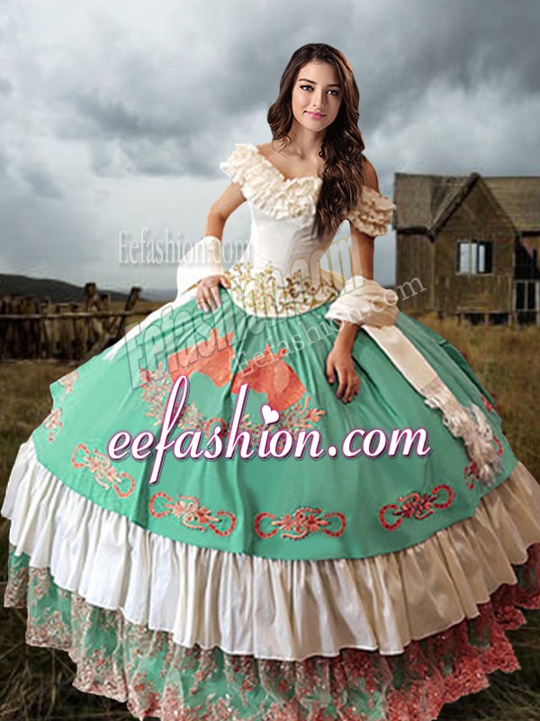  Embroidery and Ruffled Layers Quinceanera Dresses Multi-color Lace Up Sleeveless Brush Train