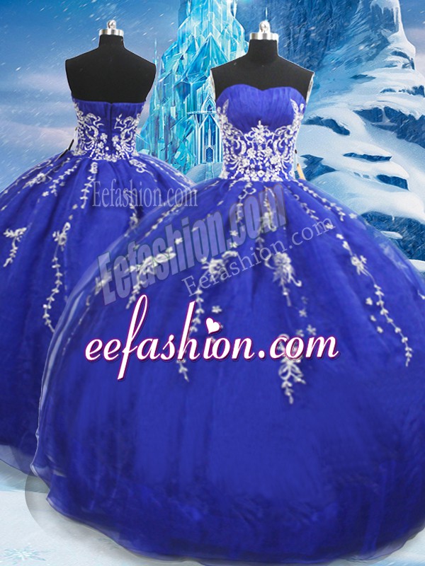  Blue Lace Up Sweet 16 Dresses Appliques Sleeveless Floor Length