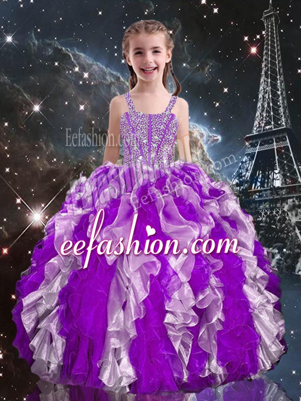 Customized Eggplant Purple Sleeveless Organza Lace Up Pageant Gowns For Girls for Quinceanera and Wedding Party