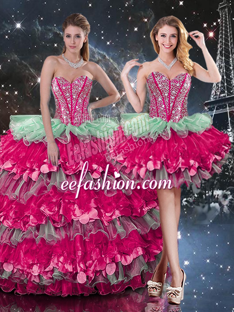  Sleeveless Lace Up Floor Length Beading and Ruffles and Ruffled Layers Sweet 16 Dress