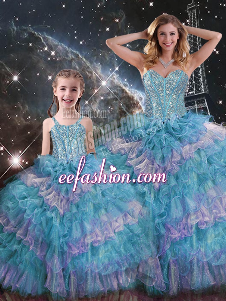  Beading and Ruffled Layers Quinceanera Dresses Multi-color Lace Up Sleeveless Floor Length