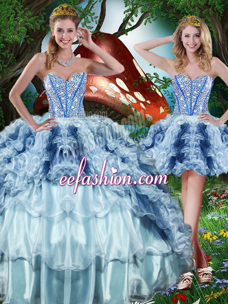 Simple Sleeveless Organza Floor Length Lace Up Vestidos de Quinceanera in Multi-color with Beading and Ruffles and Ruffled Layers