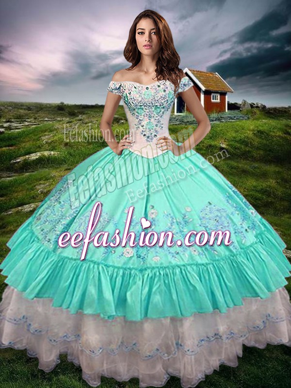 Noble Sleeveless Lace Up Floor Length Beading and Embroidery and Ruffled Layers 15th Birthday Dress