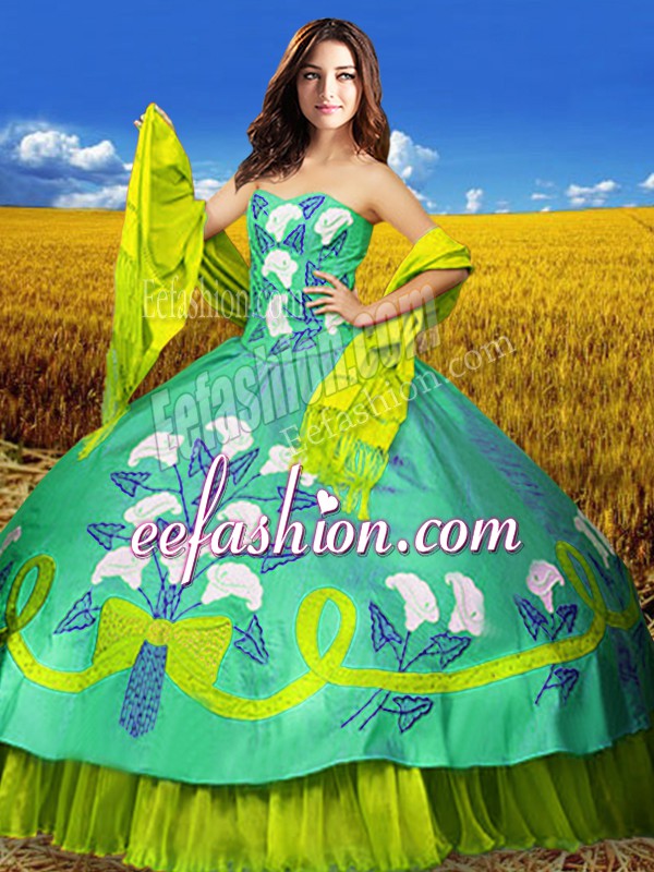 Classical Sweetheart Sleeveless Quinceanera Gown Floor Length Embroidery Multi-color Taffeta
